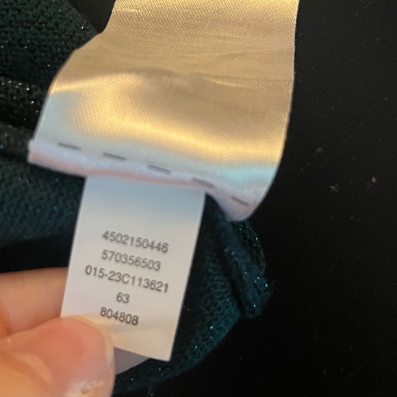 Chico’s Lurex Pleat Sleeve Pullover Sweater Emerald Green Shimmery Size M - Picture 10 of 11